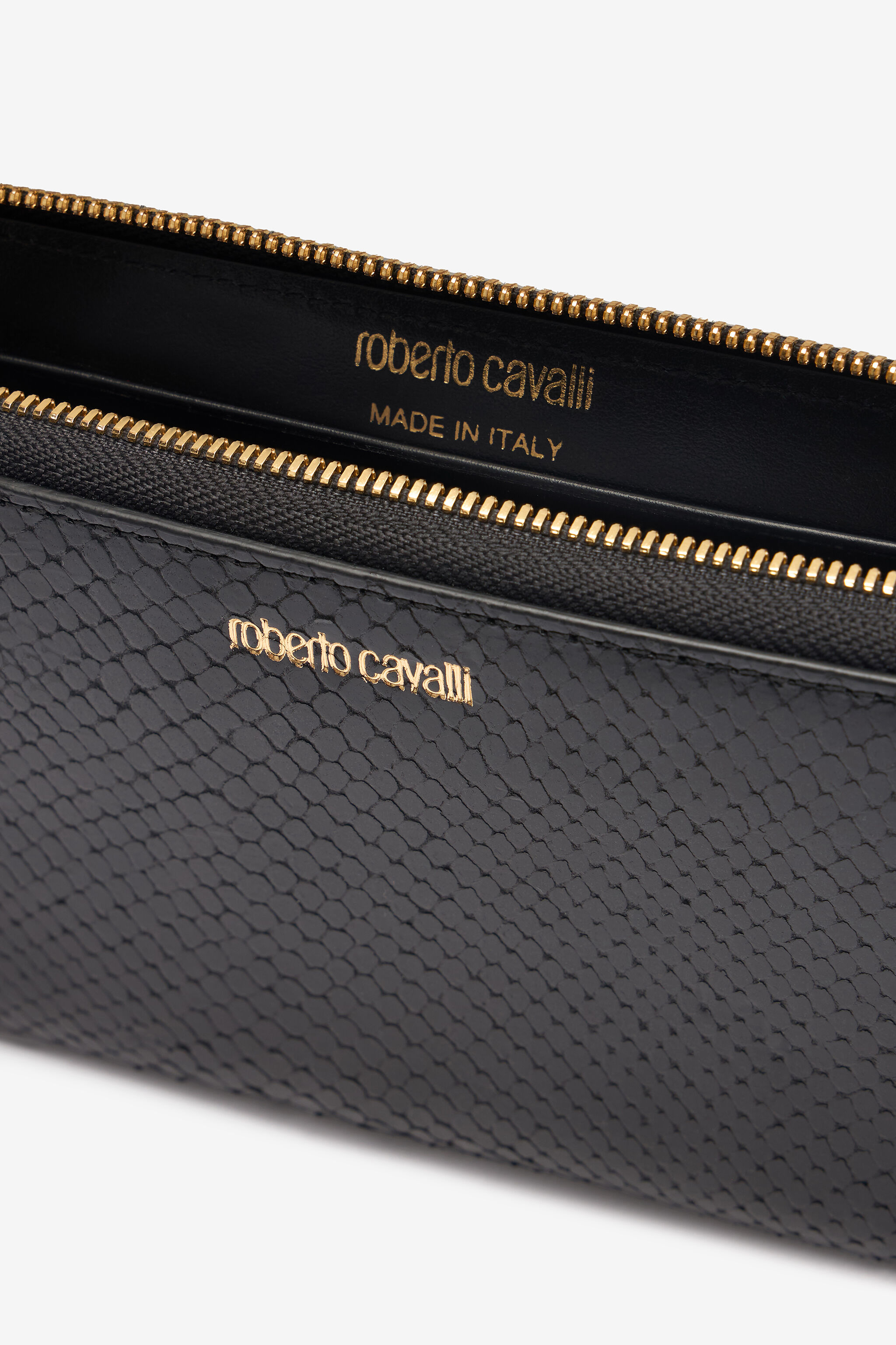 Snake Scale-Effect Wallet in Black for Women | Roberto Cavalli®