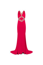 RC Robe longue sans manches à ornements strassés Rouge MCR114-RJ035