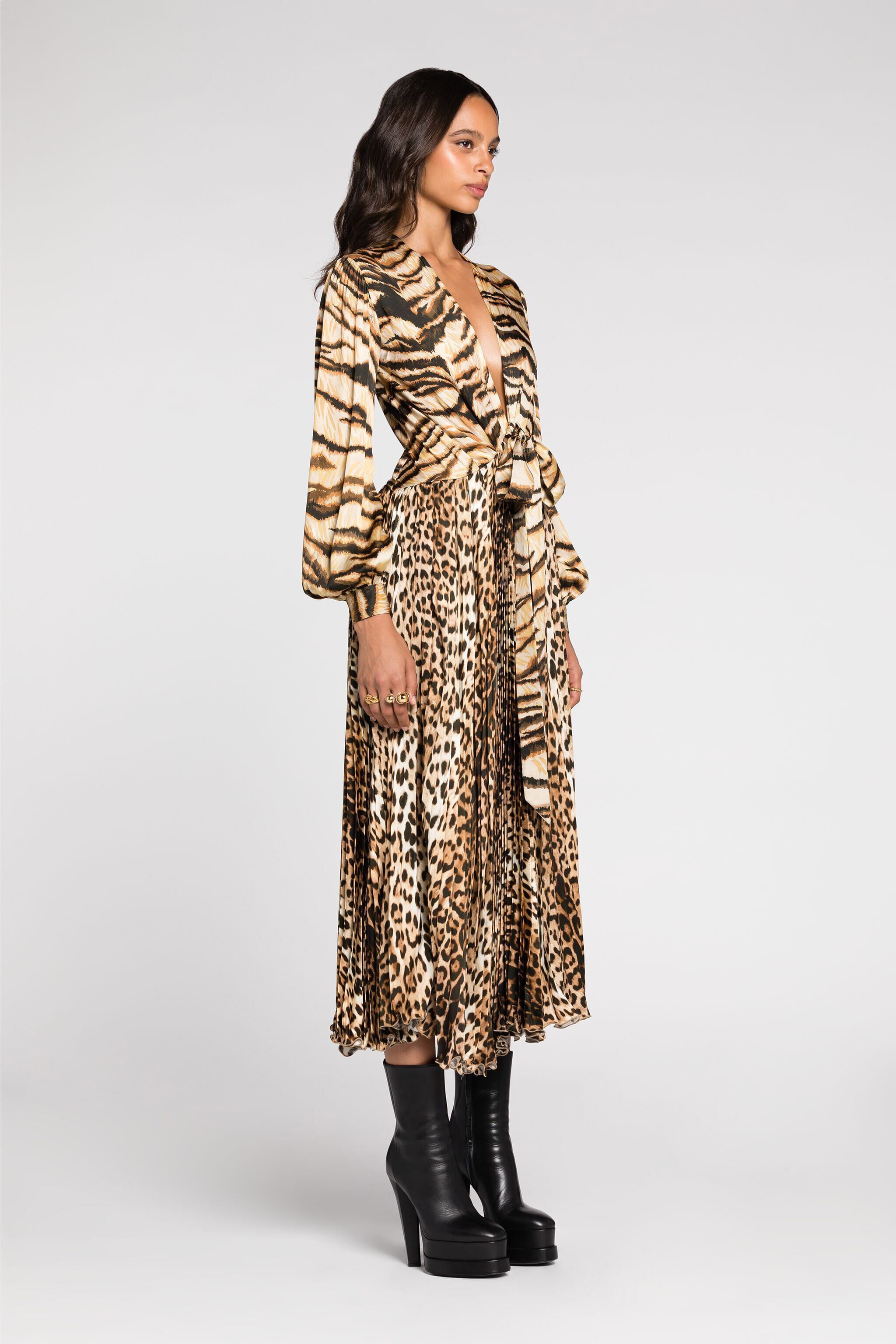 RC Animal-print knot-font midi dress RC Animal-print knot-font midi dress Light Brown RKT130-SZH36