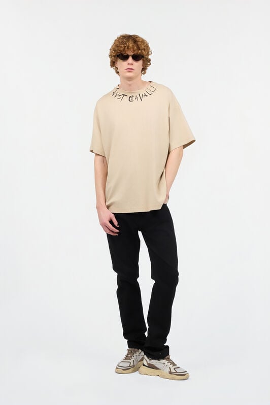 JC Distressed Crew-Neck T-Shirt With Logo JC Distressed Crew-Neck T-Shirt With Logo Light Brown UFT043-UF063