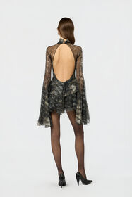 RC Minivestido de seda con estampado de Fur BLACK/BEIGE XWT101-CKT79