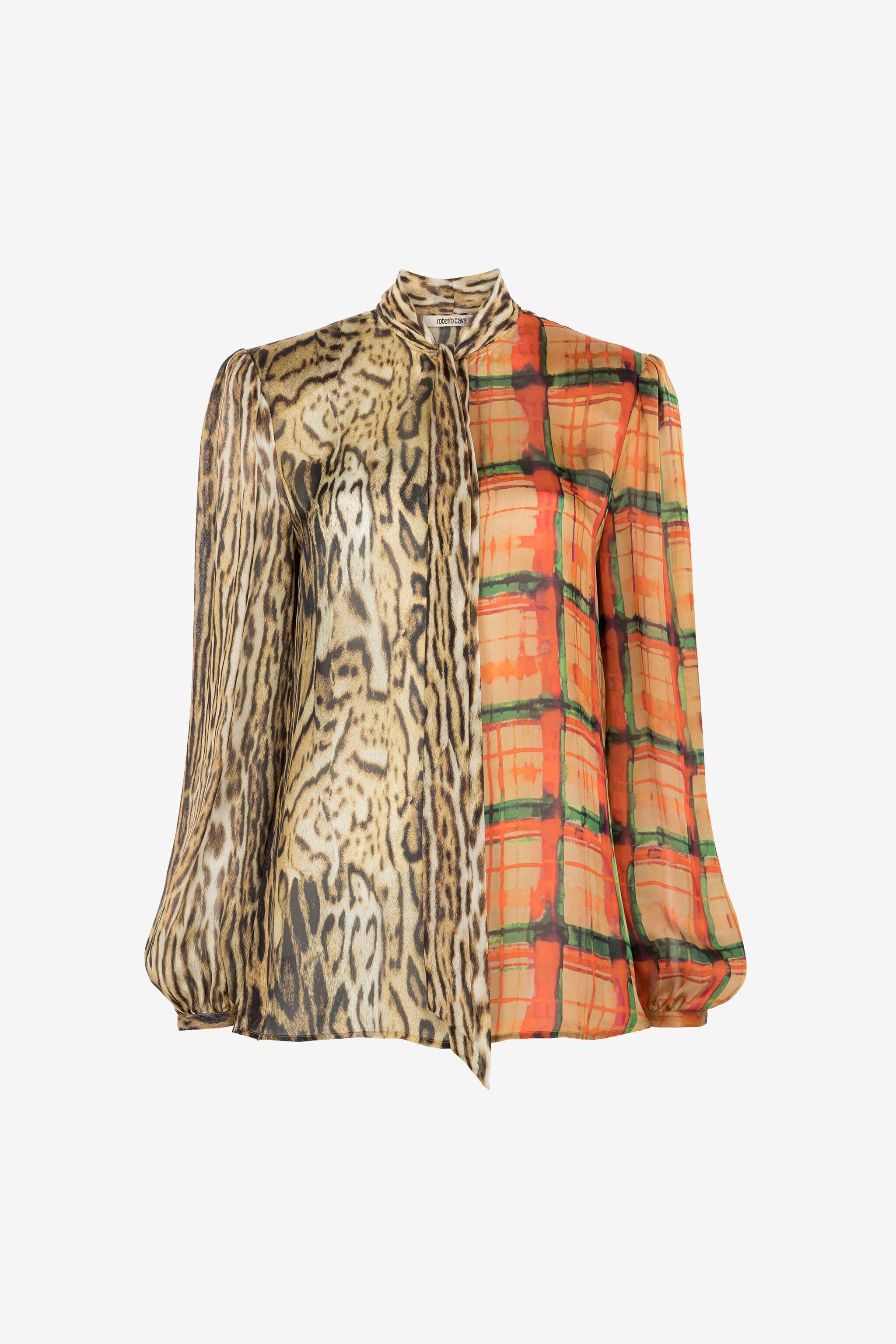 RC Ocelot And Tartan-Print Tie-Neck Top NATURALE/NATURALE PKT705-CTE37