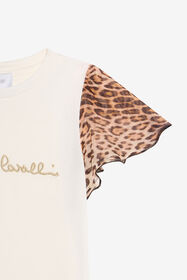 JU T-shirt With Leopard Print Silk Sleeves MILKY WHITE VJT62D-JD001