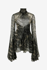RC Mini Dress in Silk with Fur Print BLACK/BEIGE XWT101-CKT79