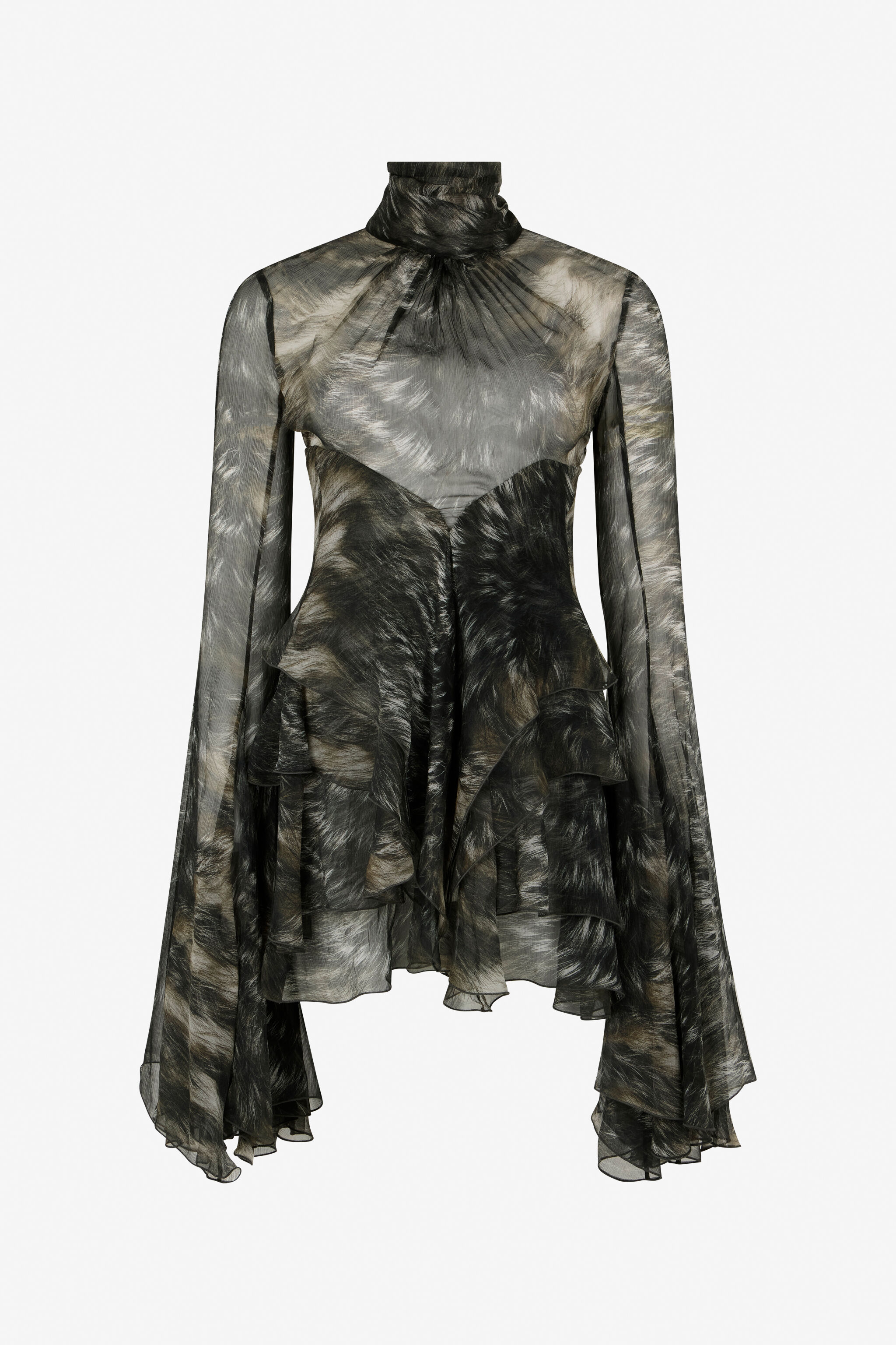 RC Mini Dress in Silk with Fur Print BLACK/BEIGE XWT101-CKT79
