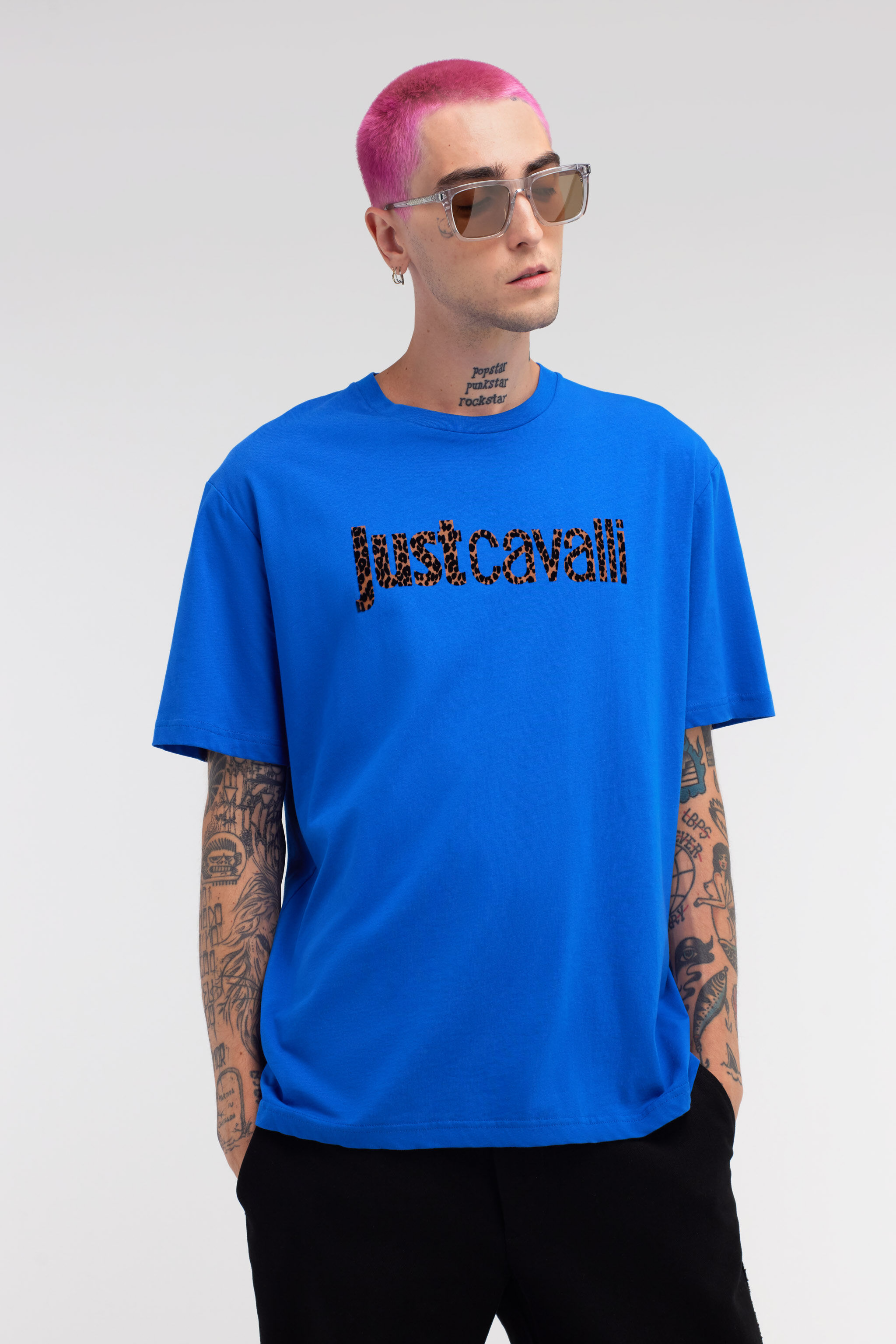 JC Just Cavalli Logo T-Shirt JC Just Cavalli Logo T-Shirt Blau RRT925-RR187