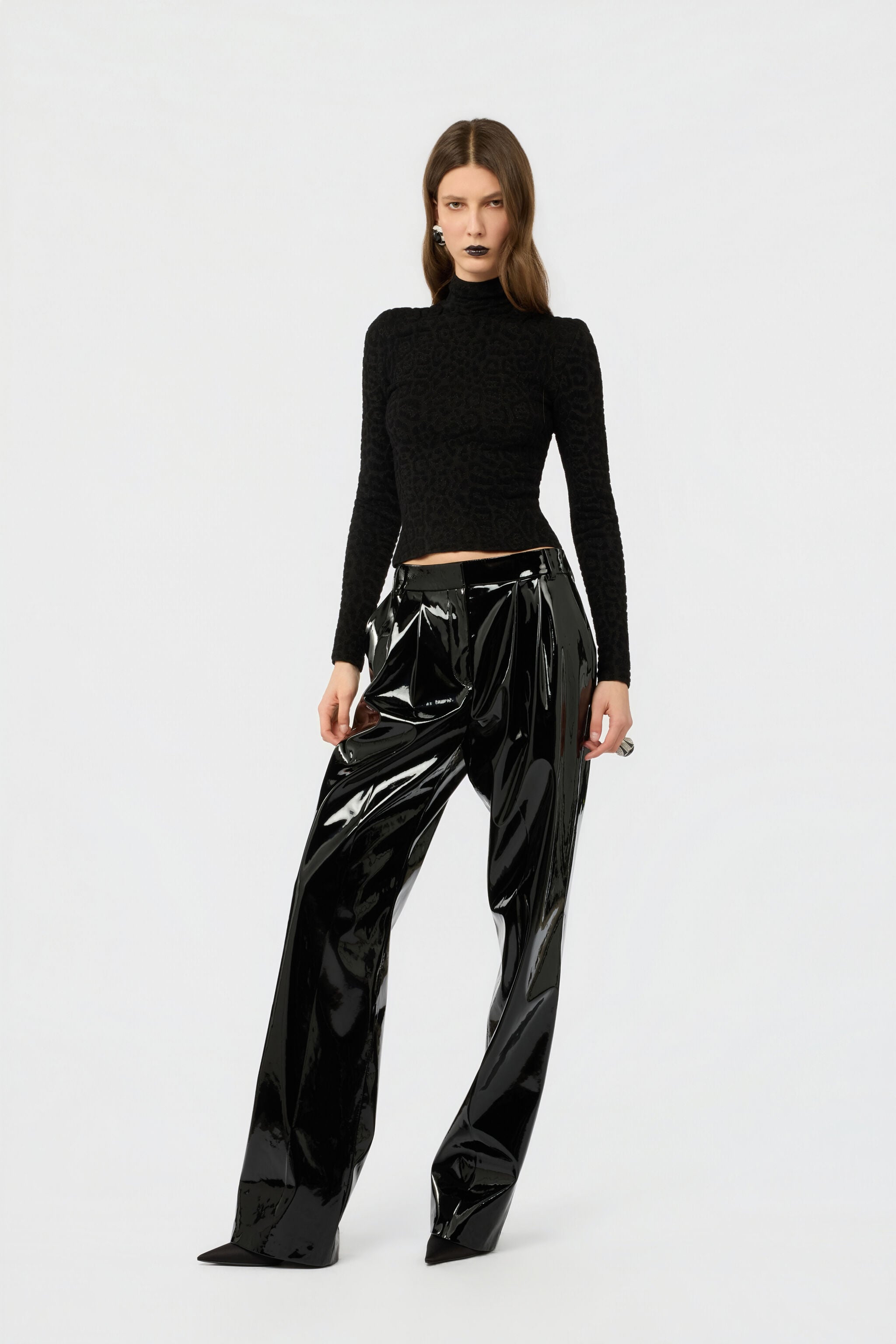 RC High Neck Top with Lurex Jaguar Pattern RC High Neck Top with Lurex Jaguar Pattern BLACK XWM601-MO011