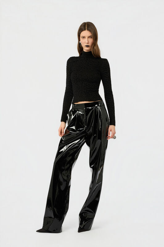 RC High Neck Top with Lurex Jaguar Pattern RC High Neck Top with Lurex Jaguar Pattern BLACK XWM601-MO011