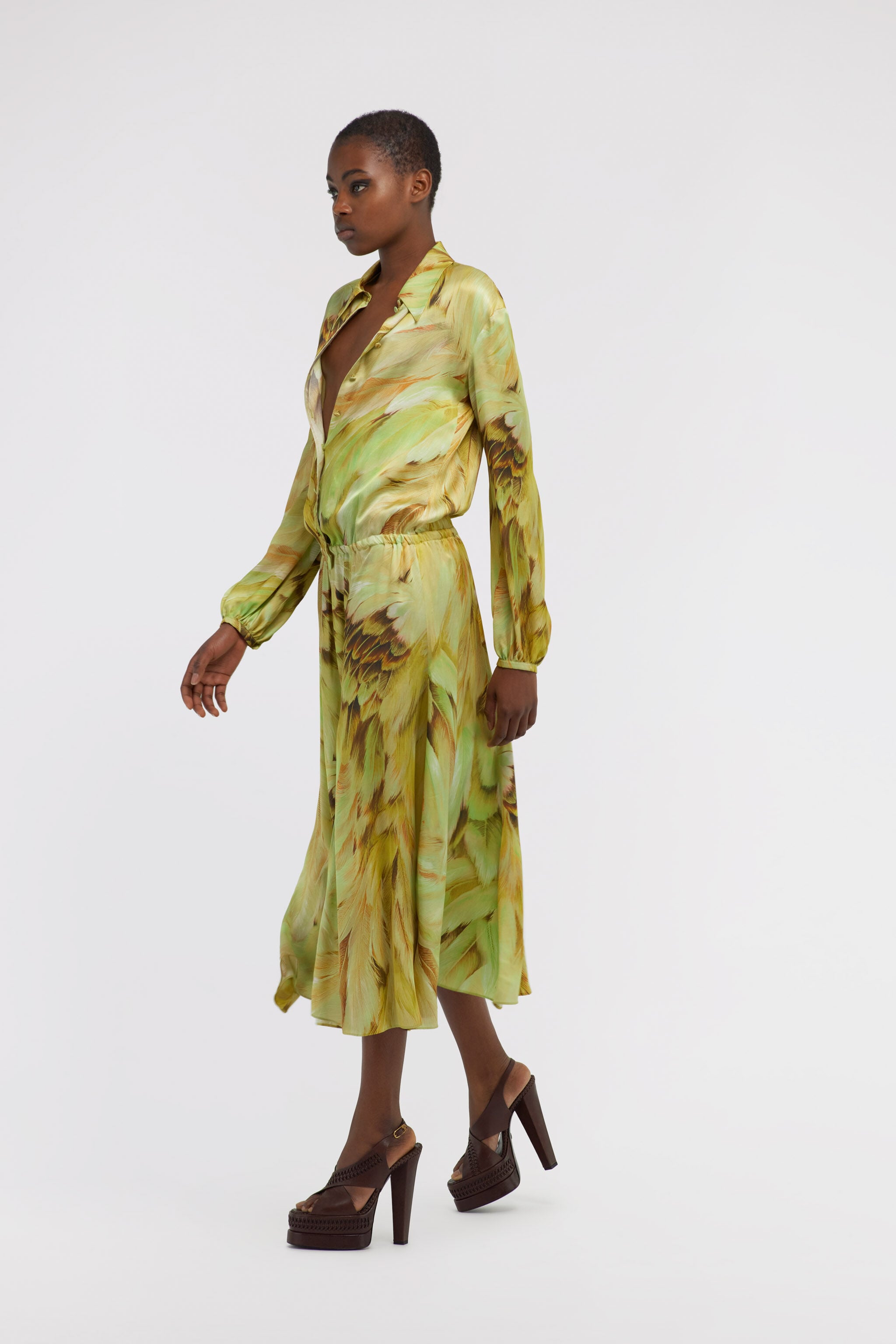 RC Long dress Plumage print RC Long dress Plumage print Light green SWT117-6DL71