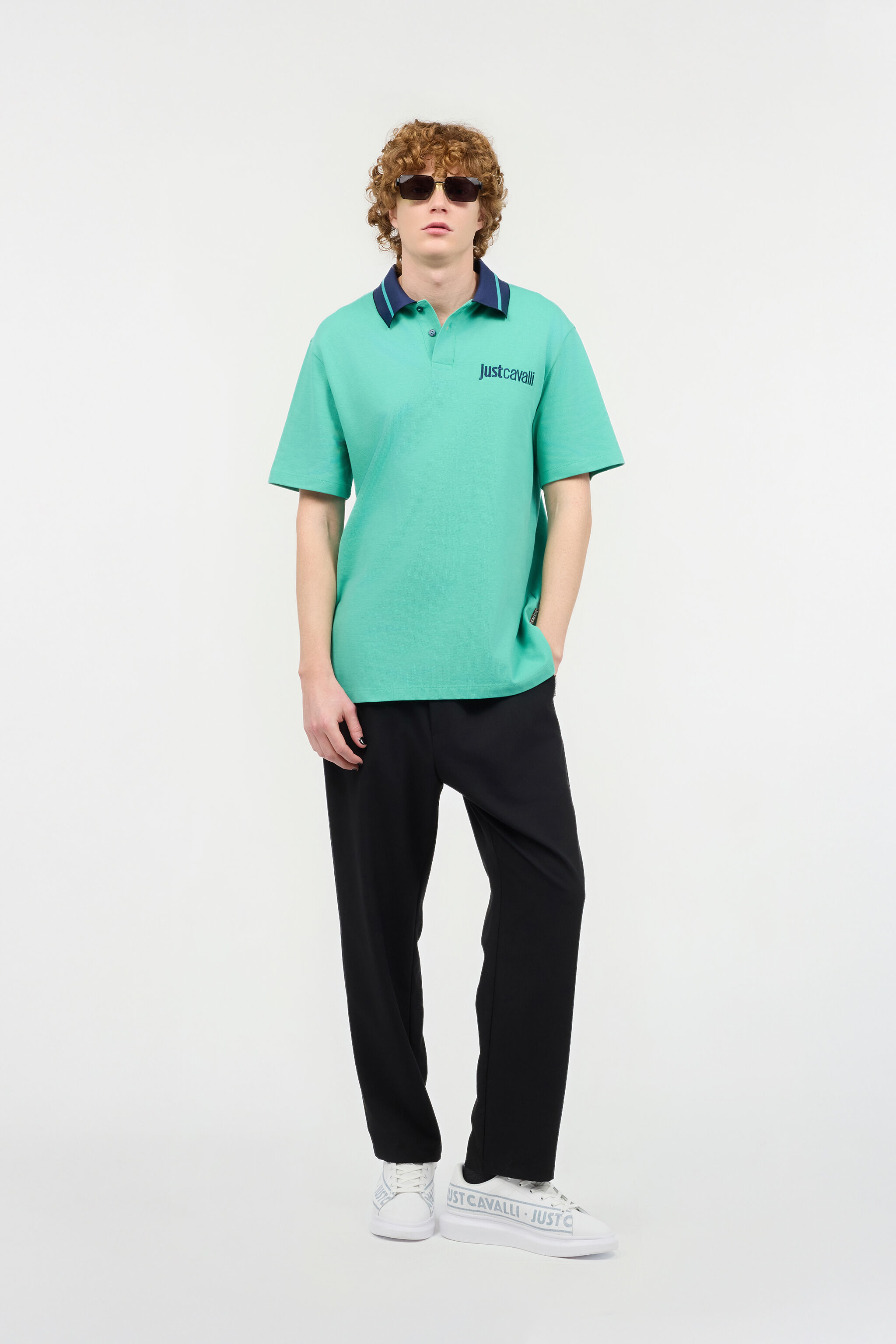 JC Polo Shirt With Contrasting Collar And Lettering JC Polo Shirt With Contrasting Collar And Lettering Light blue UFT026-UF046