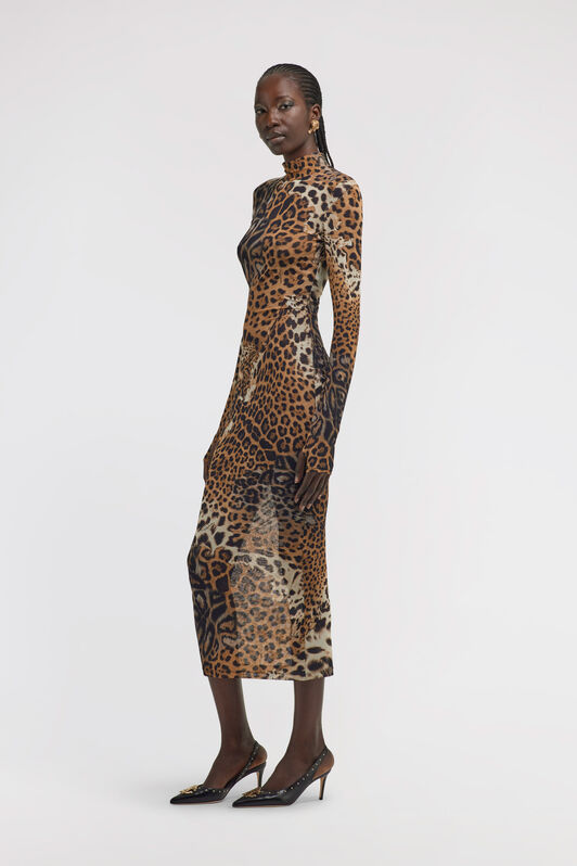 RC Long Tulle Dress with Jaguar Print Brown TKT130-6HG34