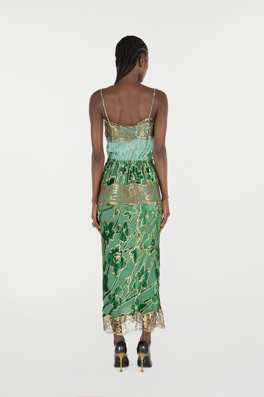RC Long Silk Dress With Decorations VERDE/ORO VKT119-FC007