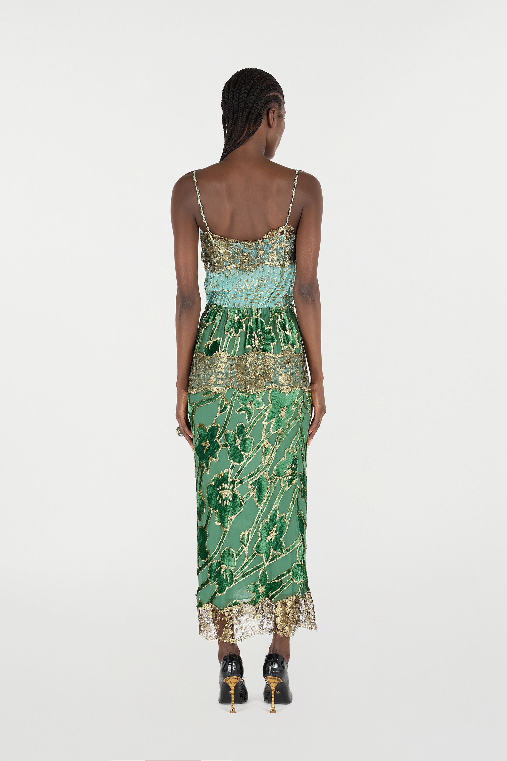 RC Long Silk Dress With Decorations VERDE/ORO VKT119-FC007