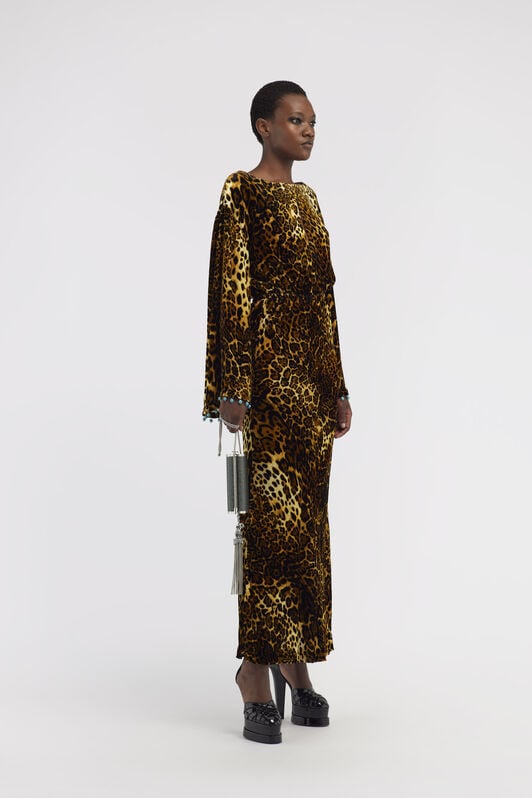 RC Leopard print velvet dress RC Leopard print velvet dress Dark brown RKR124-FY058