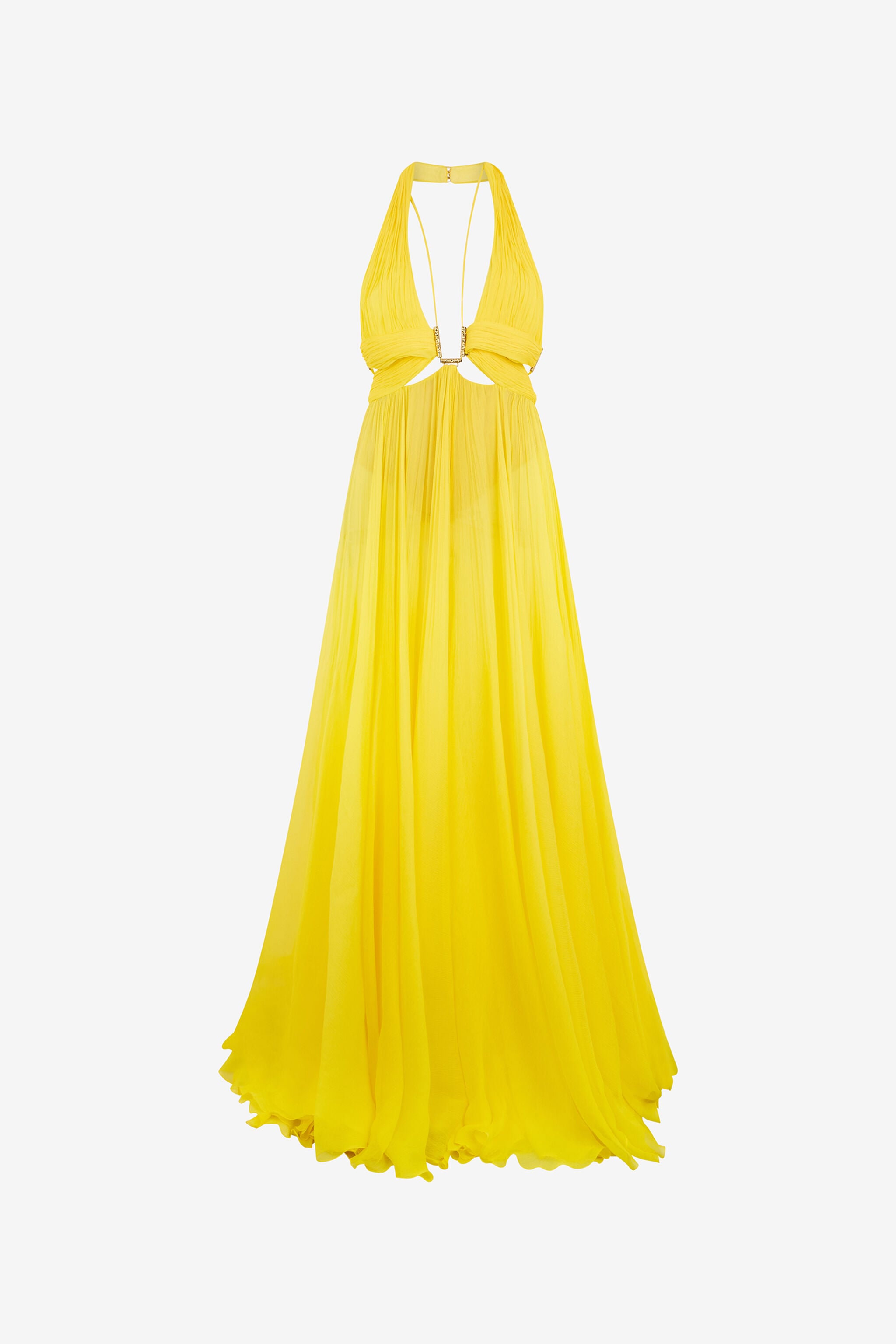 roberto cavalli maxi dress Yellow Silk Maxi Dress with Cut-Outs in YELLOW for Women