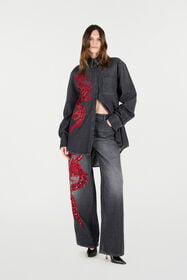 RC Jean Avec Broderie Et Paillettes Noir/Rouge VQJ251-DN001