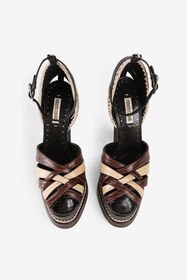 RC Snakeskin-Effect Braided Platform Sandals Braun RWS009-PZV62
