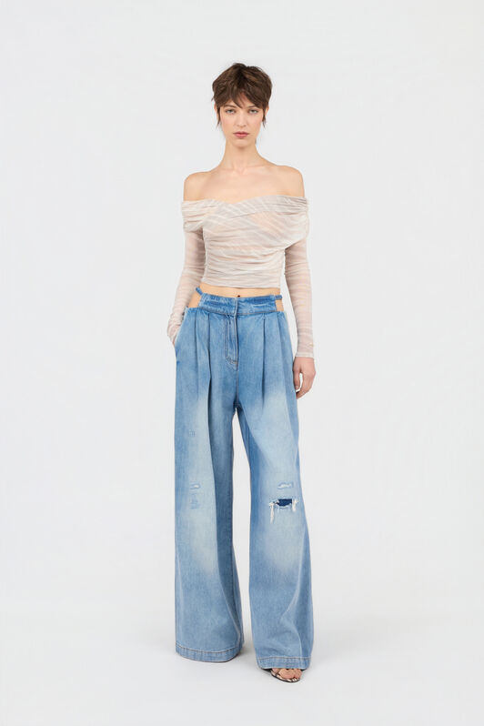 JC Top de hombros descubiertos con estampado Natural Barb JC Top de hombros descubiertos con estampado Natural Barb OFF WHITE WFT239-WF621
