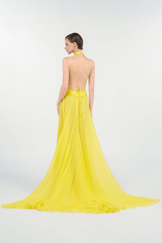 RC Gelbes Maxikleid aus Seide mit Cut-Outs RC Gelbes Maxikleid aus Seide mit Cut-Outs YELLOW WQT129-CQ002