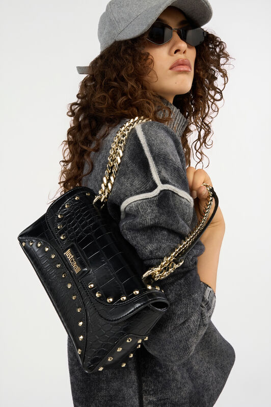 JC Black Croc-Effect Studded Shoulder Bag JC Black Croc-Effect Studded Shoulder Bag BLACK VFB080-VF712