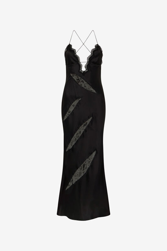 RC Robe En Soie Noire Avec Découpes En Dentelle BLACK XWT147-SE041