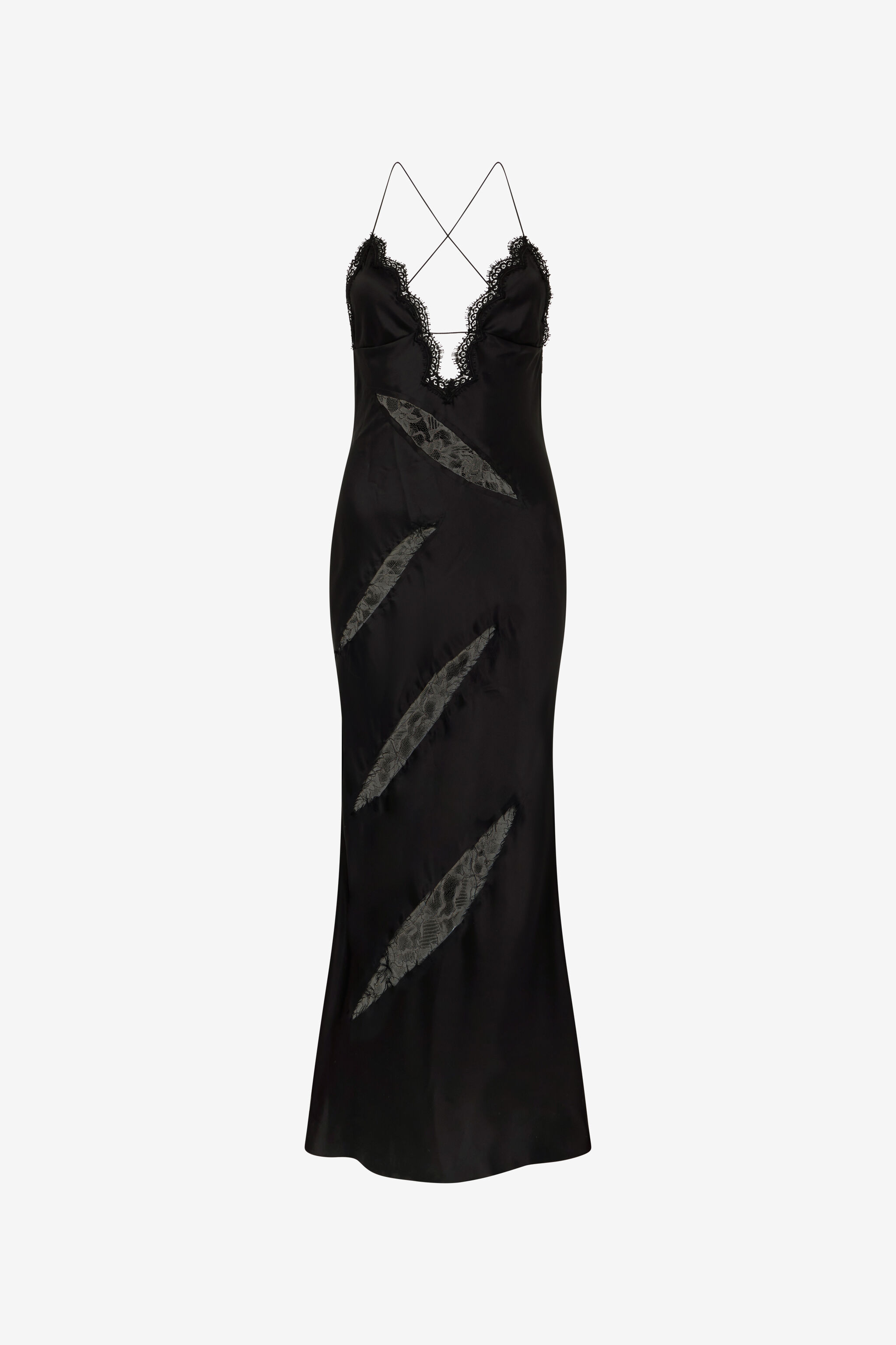RC Robe En Soie Noire Avec Découpes En Dentelle BLACK XWT147-SE041