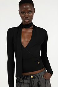 RC Black Wrap-Over Sweater Black VWM603-MH014