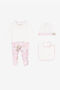 JU Teddy Bear-Print Cotton Babygrow Set Baby pink RJT828-JD001