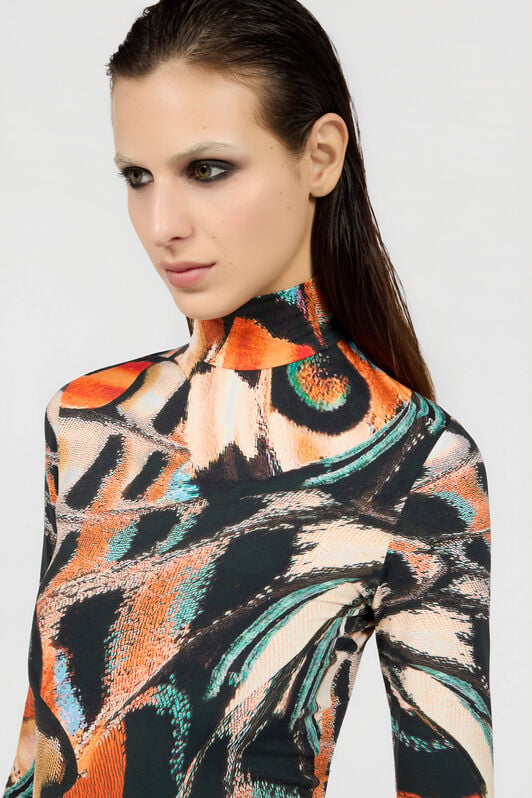 RC Butterfly Print Top BLACK/MULTICOLOR XQT608-LNT28
