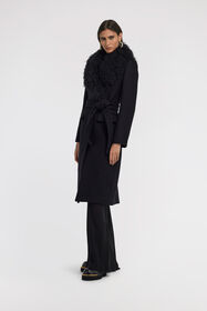 RC Black Virgin Wool Coat With Fur Collar Black TKQ521-GA061