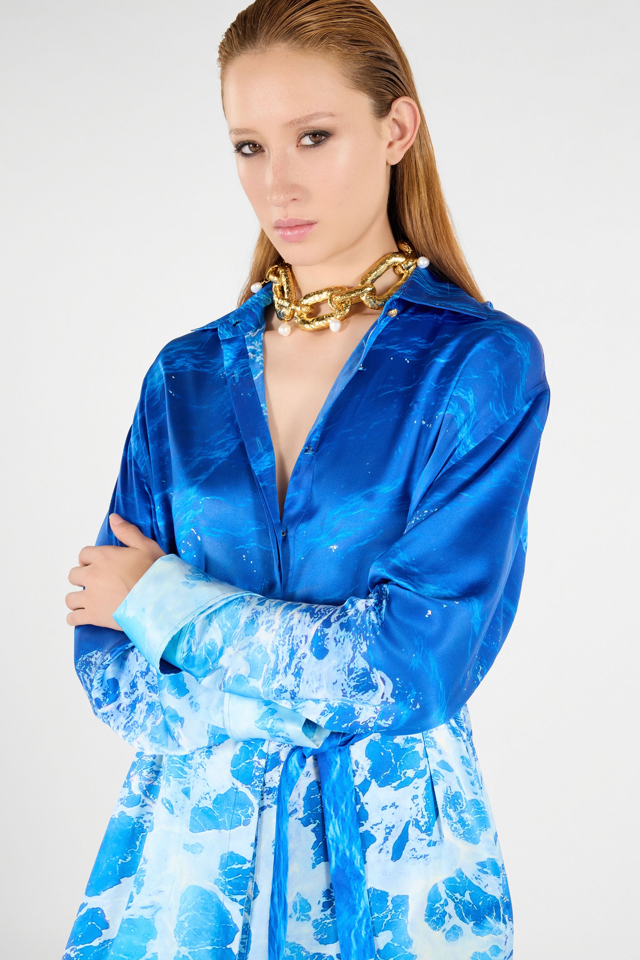 RC Kleid mit Stretto di Messina Print RC Kleid mit Stretto di Messina Print Blau UWT133-RYN94