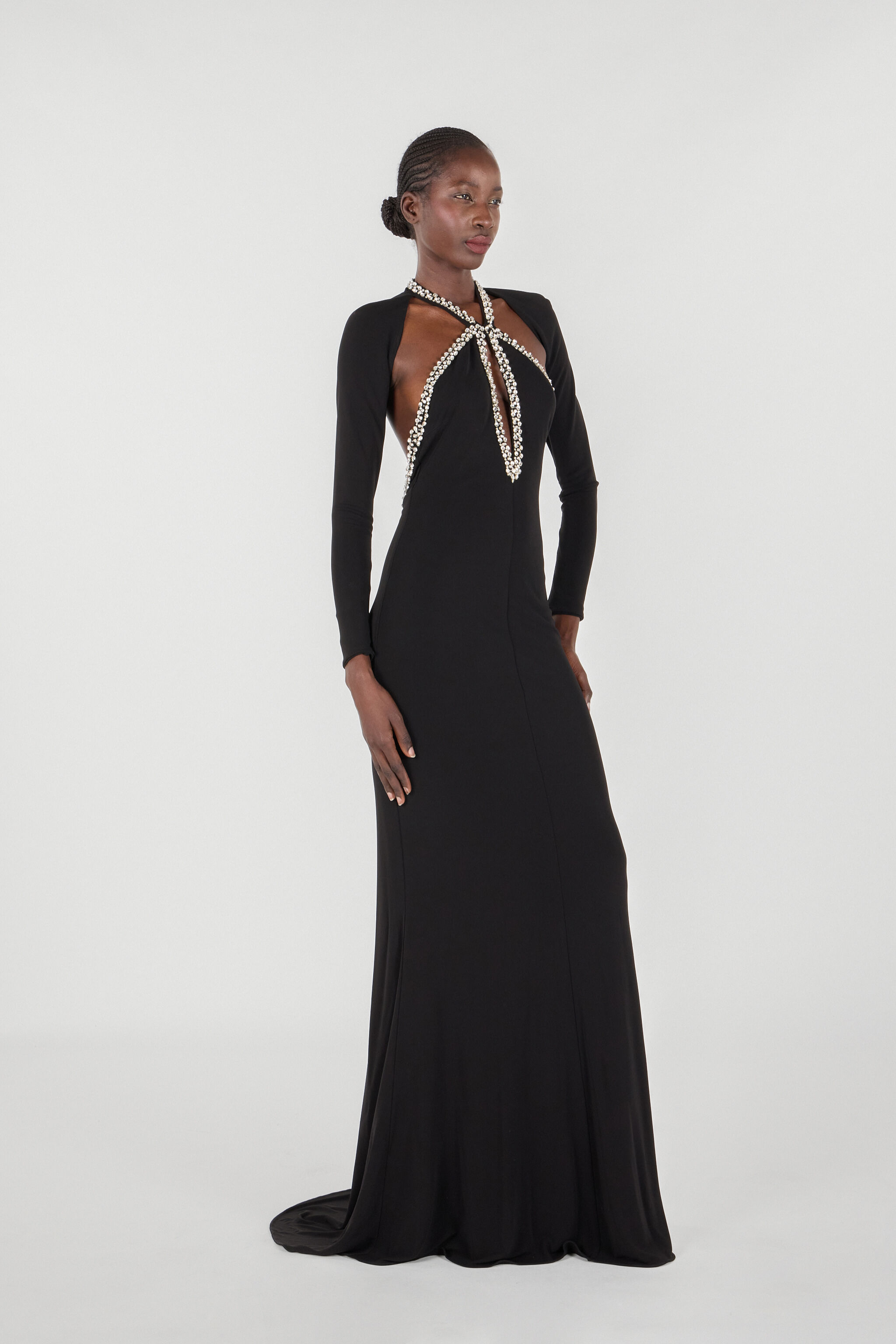 Long dress with crystals in Black for Women | Roberto Cavalli®