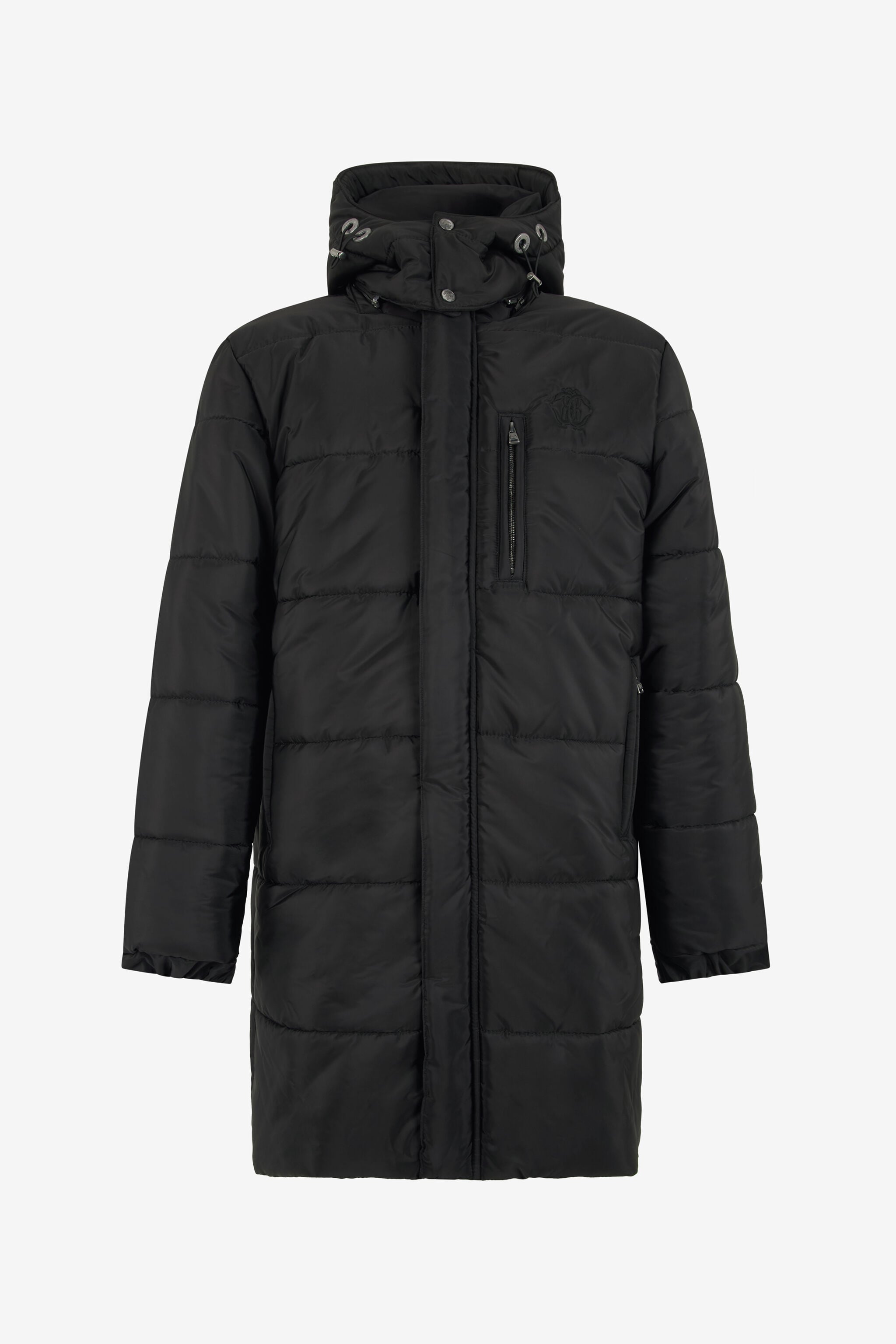 RC Schwarze Jacke, langer Steppmantel mit Kapuze RC Schwarze Jacke, langer Steppmantel mit Kapuze BLACK/ANTHRACITE TOT40F-5LE01