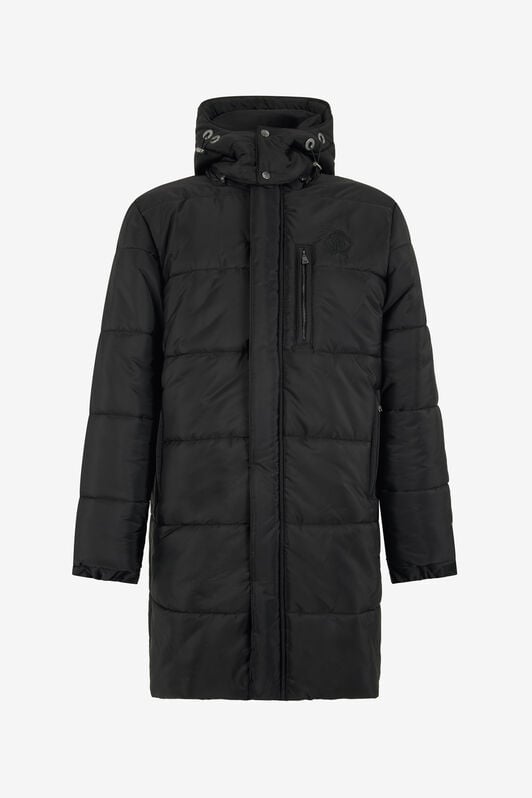 RC Schwarze Jacke, langer Steppmantel mit Kapuze RC Schwarze Jacke, langer Steppmantel mit Kapuze BLACK/ANTHRACITE TOT40F-5LE01