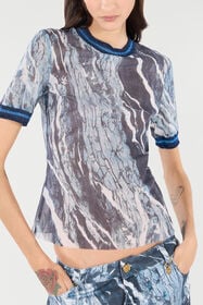 RC T-Shirt À Imprimé Marble Et Bords Pailletés Bleu foncé UKT65E-6HN22