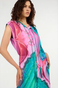 RC Long dress chemisier with multicolor marbled print VERDE/ROSA VWT194-JRR79