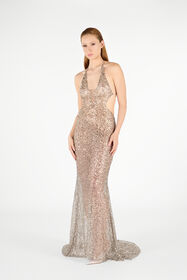 RC Pailletten-Maxikleid mit Neckholder Silber UWR146-FY038