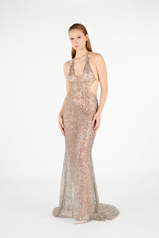 RC Sequin Halter Neck Maxi Dress RC Sequin Halter Neck Maxi Dress Silver UWR146-FY038