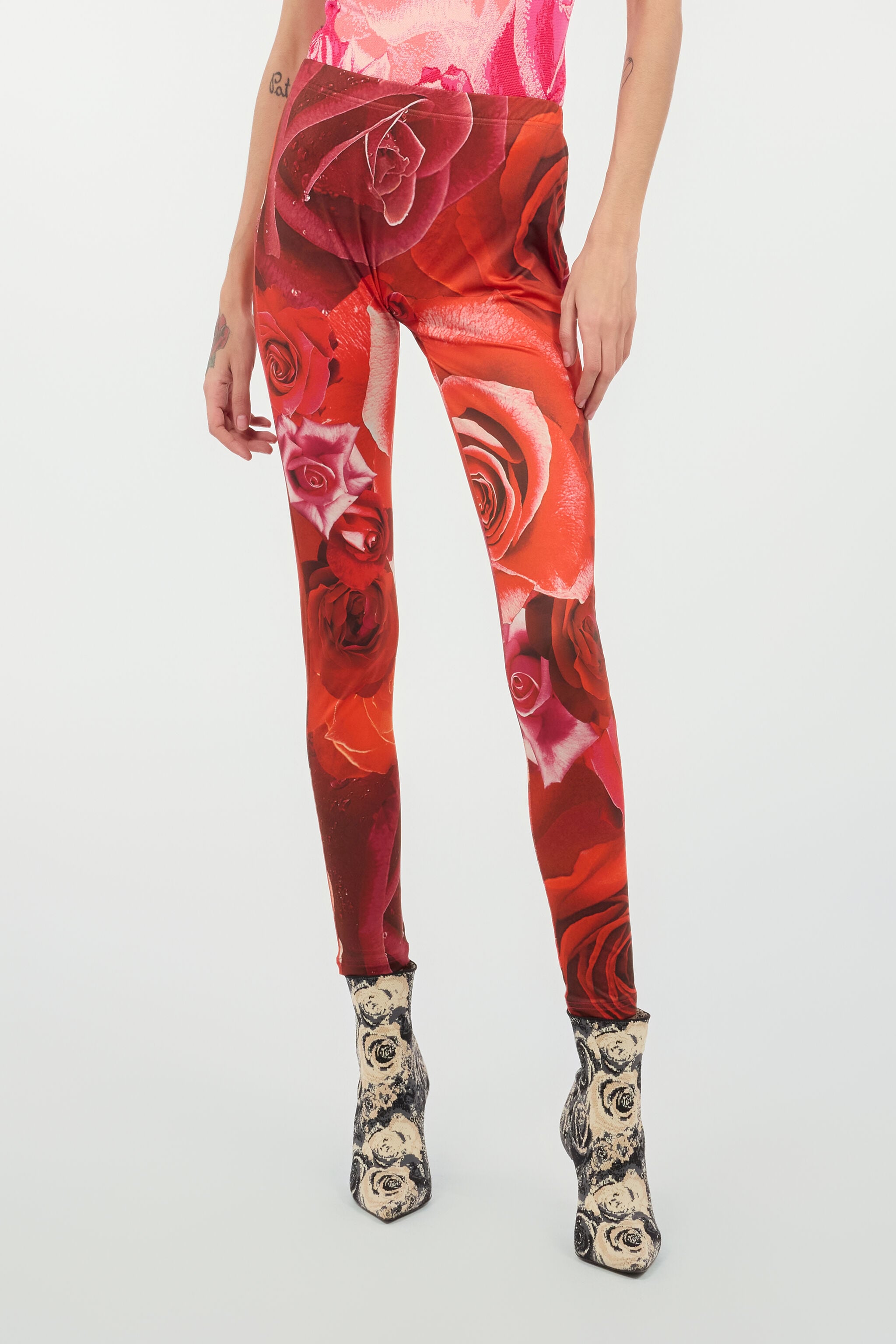 RC Leggings With Garden Rose Print RC Leggings With Garden Rose Print Red UKT25B-OON48