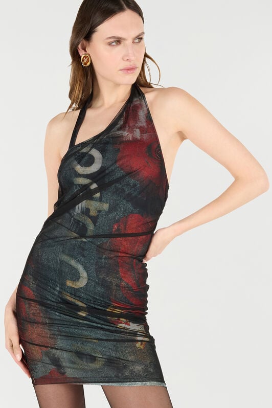 RC Mini Dress With Rose And Snake Detailing RC Mini Dress With Rose And Snake Detailing Red UKT10A-LSN59