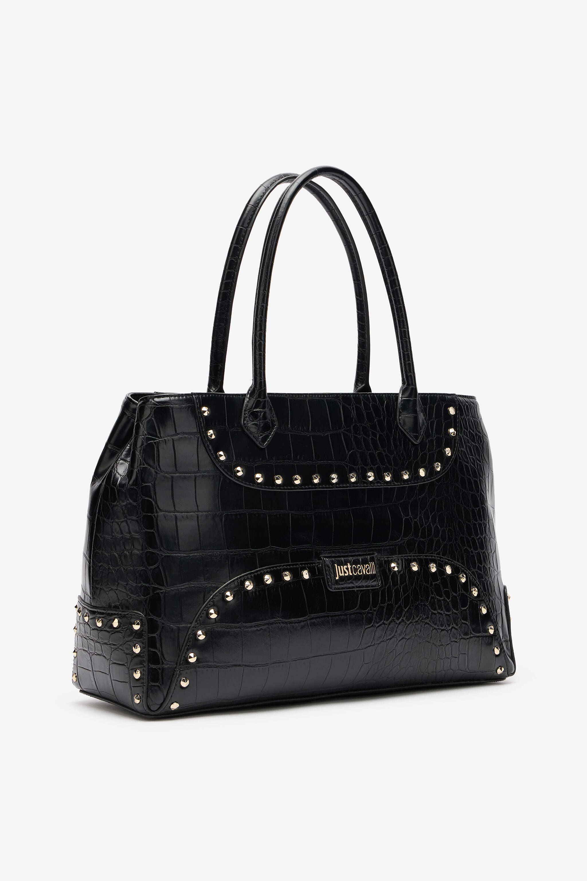 JC Just Cavalli Studded Croc Print Tote Bag JC Just Cavalli Studded Croc Print Tote Bag BLACK VFB079-VF711