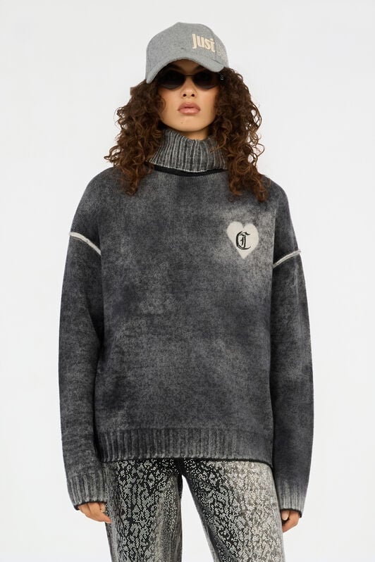 JC Grey Turtleneck Sweater With Heart Logo JC Grey Turtleneck Sweater With Heart Logo BLACK VFM045-VF301