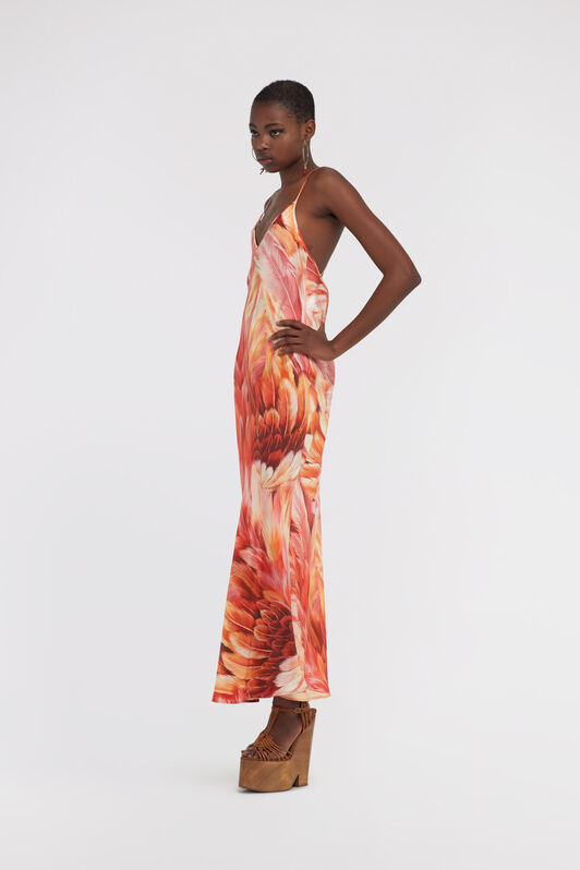 RC Plumange Print Silk Maxi Dress RC Plumange Print Silk Maxi Dress Orange SWT151-4QL71
