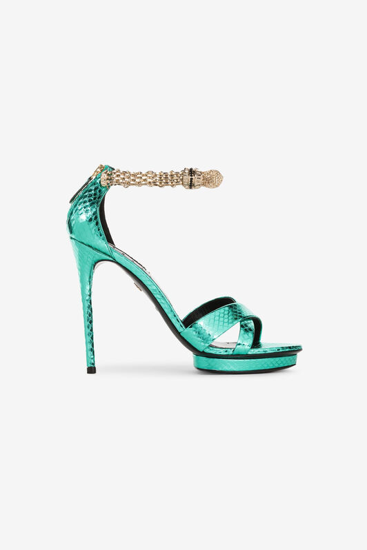 RC Sandales à têtes de panthères ornées de cristaux Bleu clair OQS032-PA001
