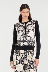 RC Silk-Blend Cardigan With Flowers Black/White VQM909-MQ002