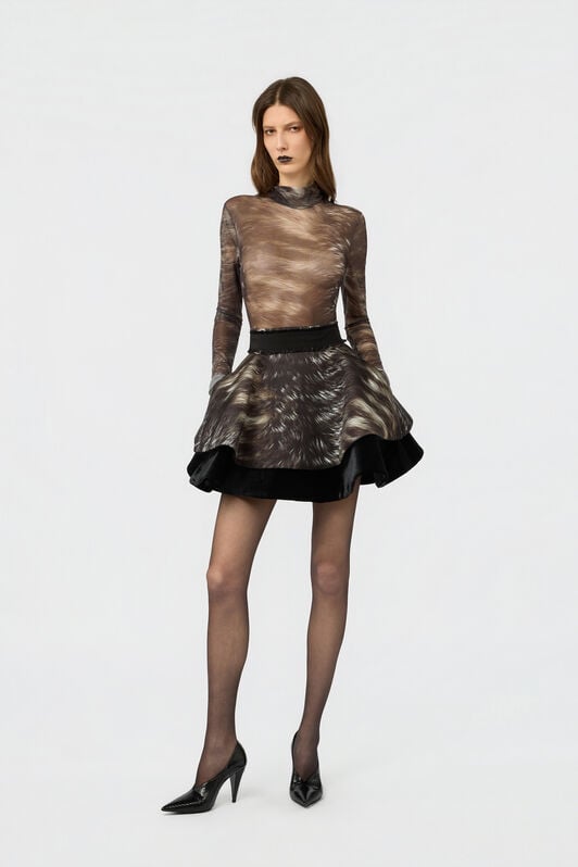 RC Rock aus Scuba-Jersey mit Fur-Print RC Rock aus Scuba-Jersey mit Fur-Print BLACK/BEIGE XWT305-NVT79
