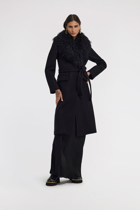 RC Black Virgin Wool Coat With Fur Collar RC Black Virgin Wool Coat With Fur Collar Black TKQ521-GA061