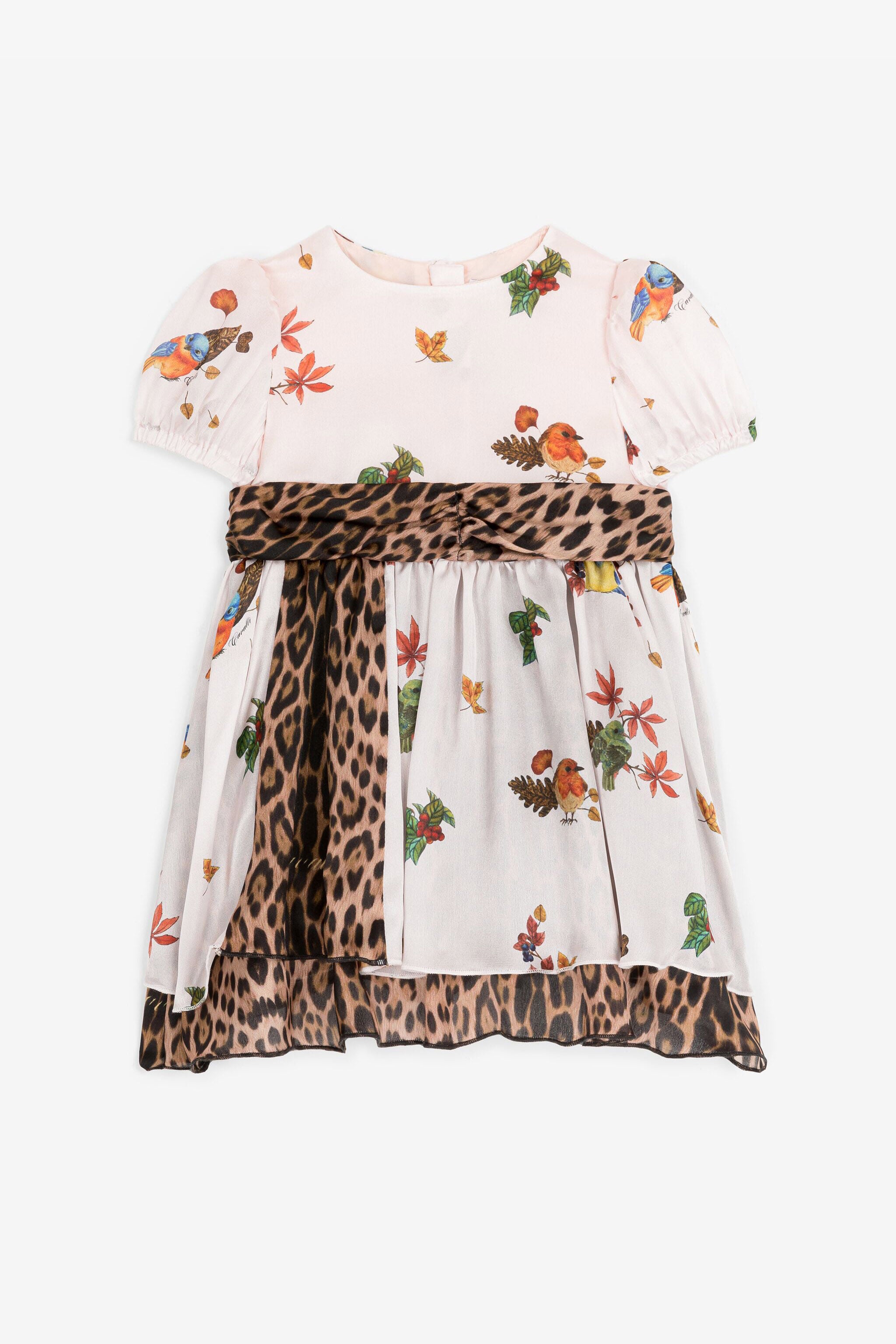 JU Vestido de seda con estampados Leopard y Bird Rosa RJT10A-2NH90