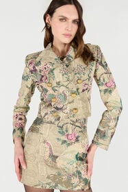 RC Cropped Jacket With Oriental Bird Print Ivory/Pink VKT403-DJ084
