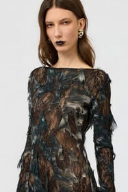 RC Dress with Fur Print on Destroyed-Effect Lace BLACK/BEIGE XWT145-7HT79
